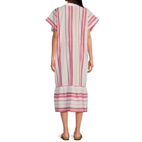 Faherty Striped Longline Duster Cotton Linen One Size Boho Beach Lightweight - Picture 9 of 14